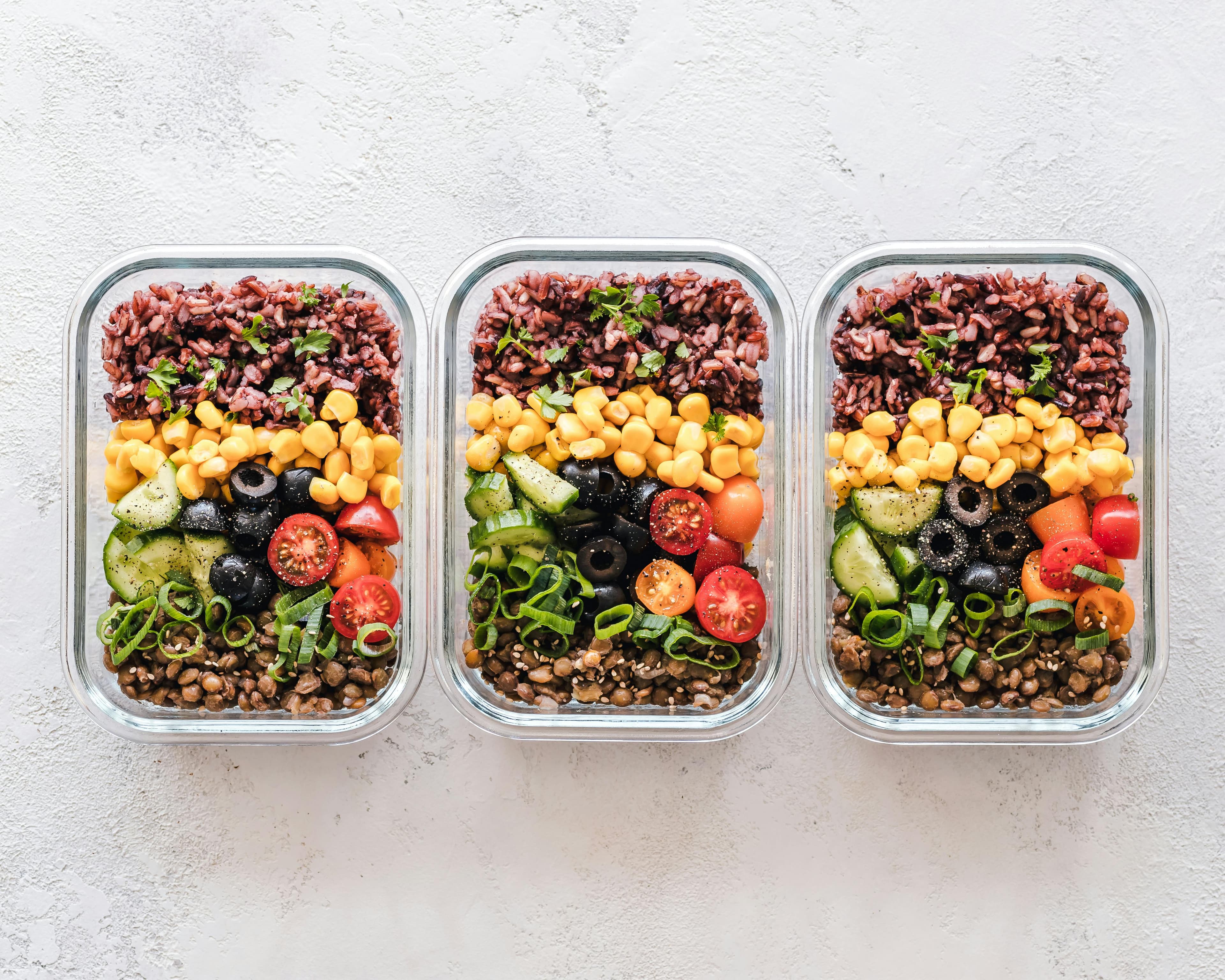 Meal prep containers filled with pre-prepared meals